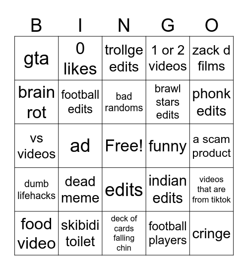 youtube shorts bingo Card