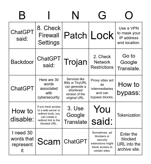 CyberHero Bingo Card