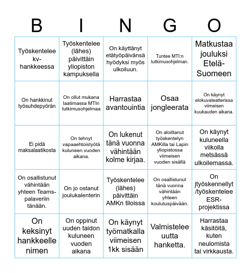 MTI:n yhteisöpäivän BINGO Card