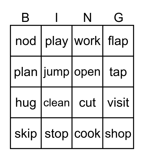 Doubling Consonant Bingo Card
