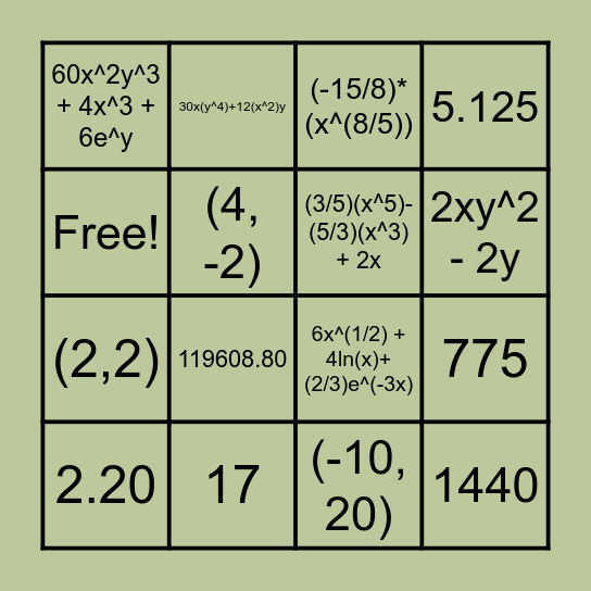 Exam 3 Bingo Card