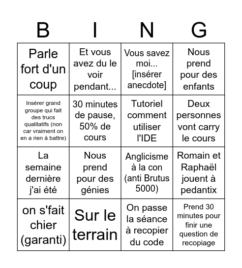 Qualité de dév Bingo Card