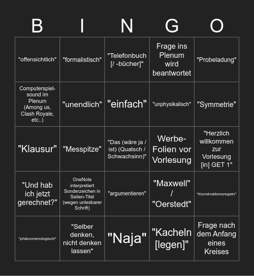GET-Fischer Bingo Card