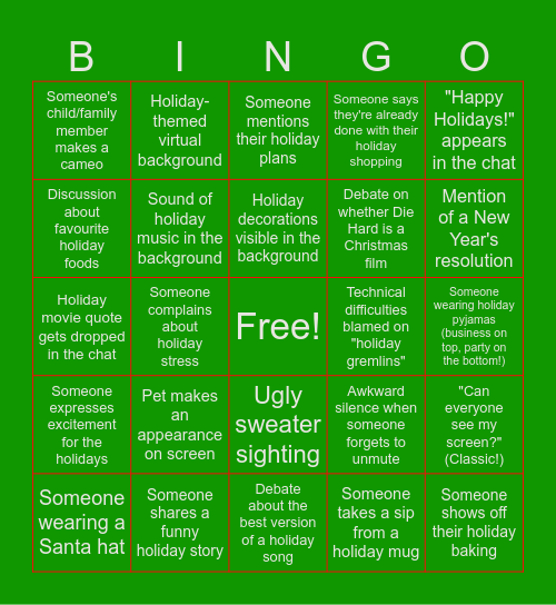 SFG20 Chrimbo Bingo Card