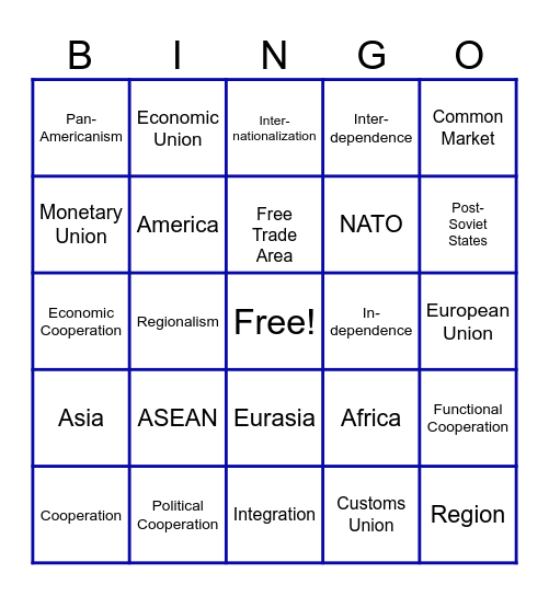 REGIONALISM Bingo Card