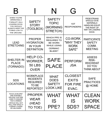 NORCROSS SAFETY BINGO Card