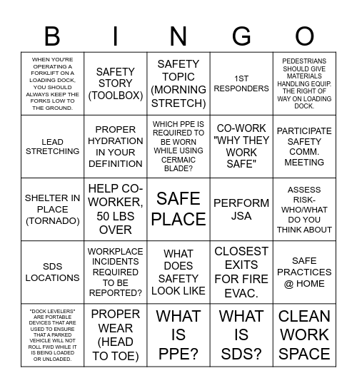 NORCROSS SAFETY BINGO Card