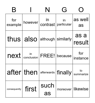 Transition BINGO Card