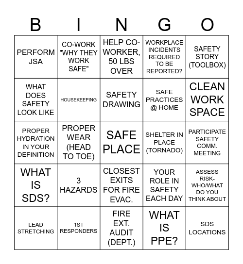 NORCROSS SAFETY BINGO Card