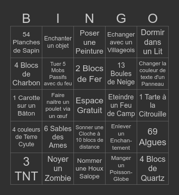 Easy Minecraft Bingo Card