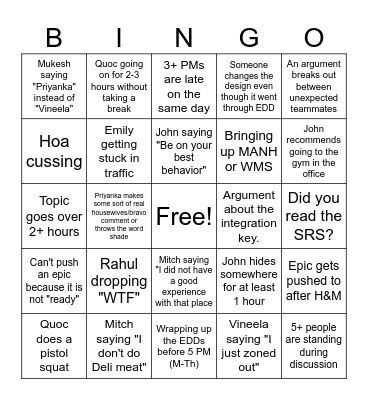 Tech Design Bingo Card