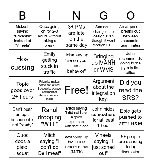 Tech Design Bingo Card