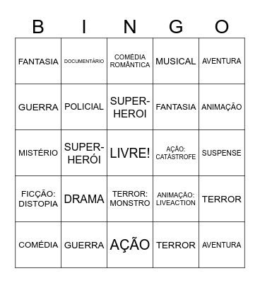 Gêneros de Filmes Bingo Card