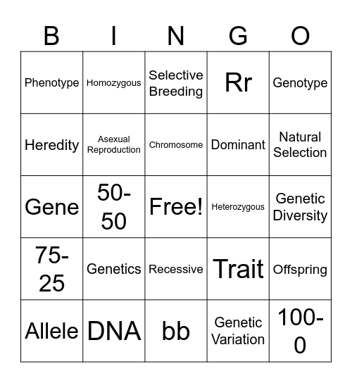 Genetics Vocab Bingo Card