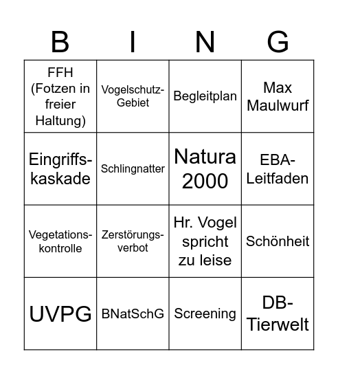 Landschaftsplanung Bingo Card