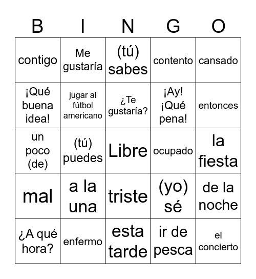 Realidades 1 4B Bingo Card