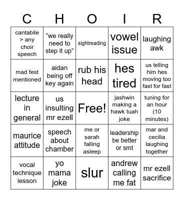 choir bingo Card