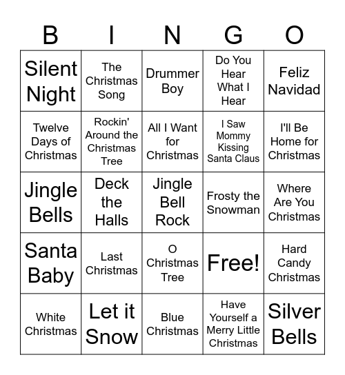 Christmas Music Bingo Card