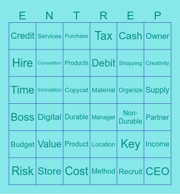 Entrep Bingo Card