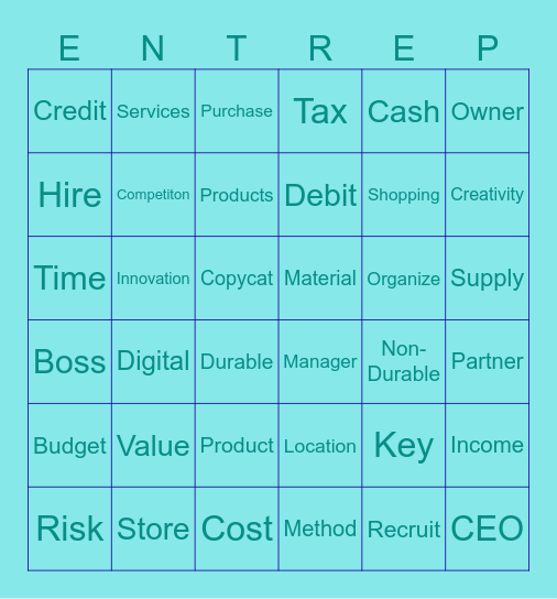 Entrep Bingo Card