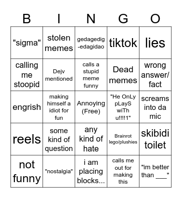 Annoying bro bingo Card