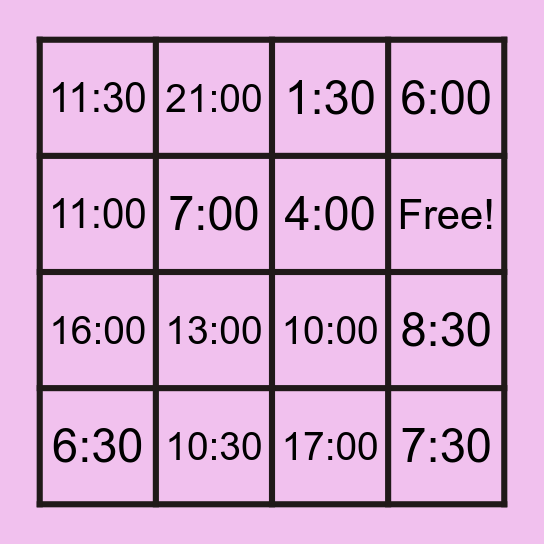 TIME BINGO Card