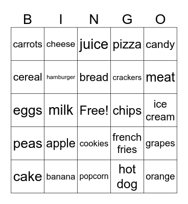 food 1 Bingo Card