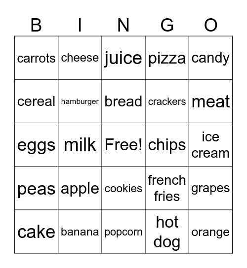 food 1 Bingo Card