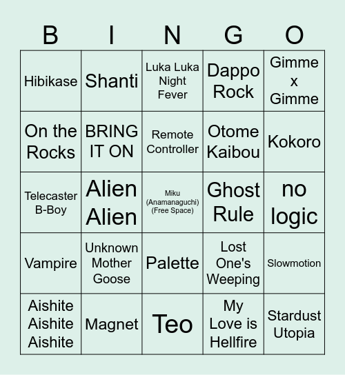 Miku Expo 2024 Bingo Card