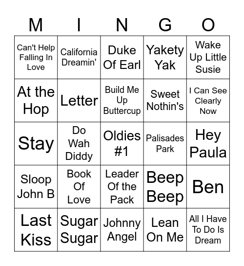 Oldies  #1 Bingo Card