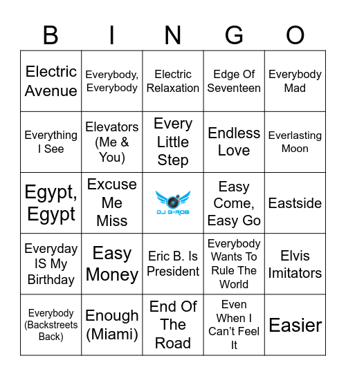 Songs That Start With E Bingo Card