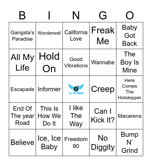 90's #1 Hits Bingo Card