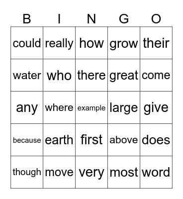 Tricky Word Bingo Card