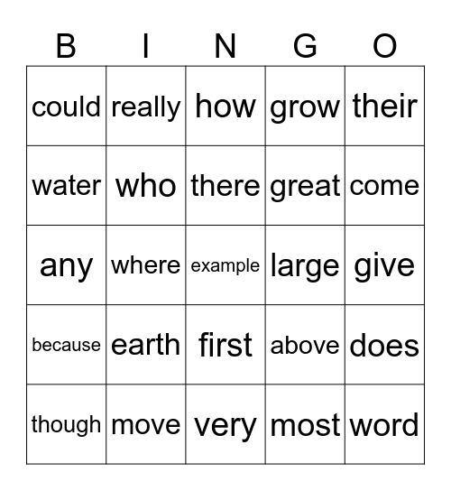 Tricky Word Bingo Card