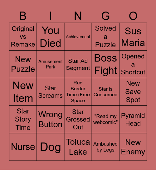 Starfish Hill 2: The Reddening Bingo Card