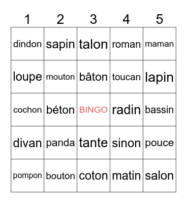 DIGRAPHES Bingo Card