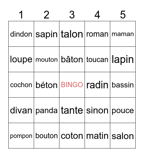 DIGRAPHES Bingo Card