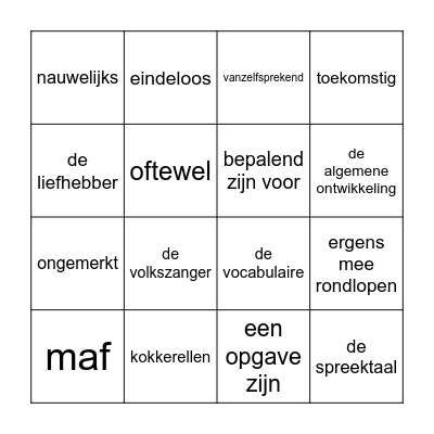 Woordenschat Bingo Card
