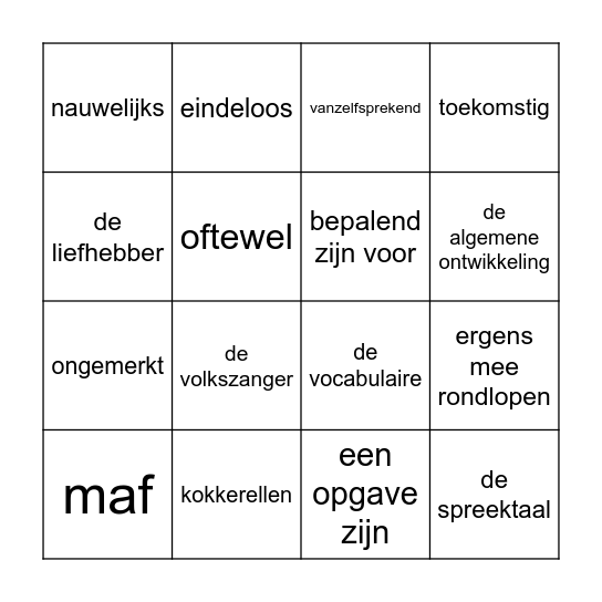 Woordenschat Bingo Card