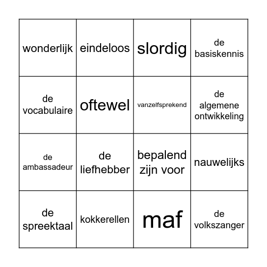 Woordenschat Bingo Card