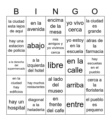 lugares en la ciudad Bingo Card