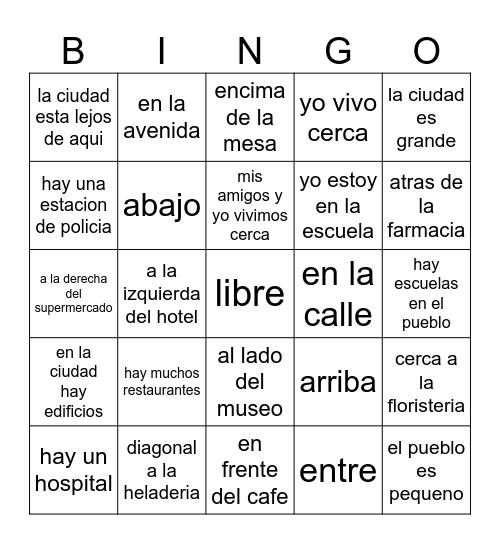 lugares en la ciudad Bingo Card