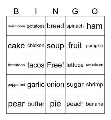 Food Vocabulary Bingo Card