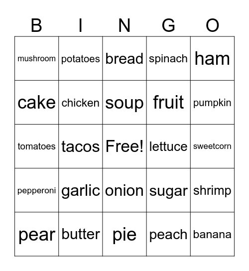 Food Vocabulary Bingo Card