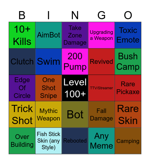 Fortnite Bingo Card