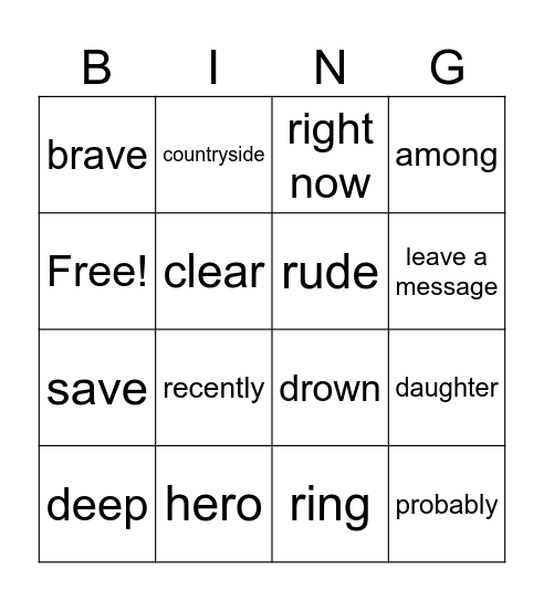 Vocabulary Bingo Card