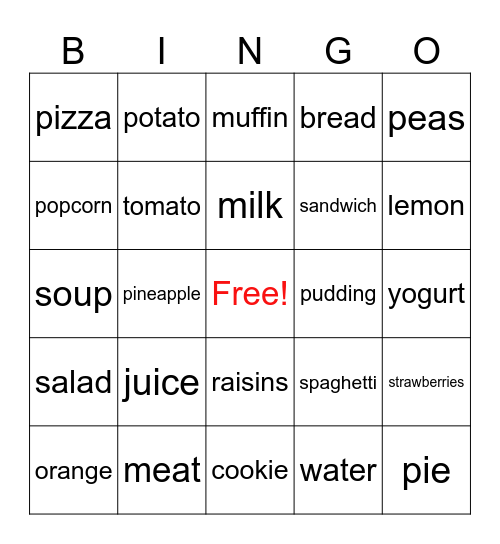 food 2 Bingo Card