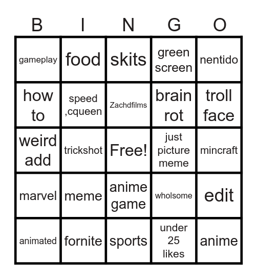 Untitled Bingo Card