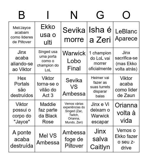 Arcane Act 3 - Bruno Bingo Card