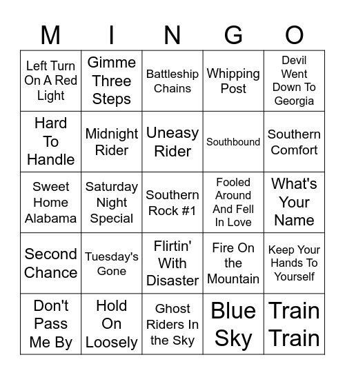 Southern Rock  #1 Bingo Card